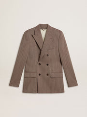 Golden Goose Men's beige chevron wool blend double-breasted blazer