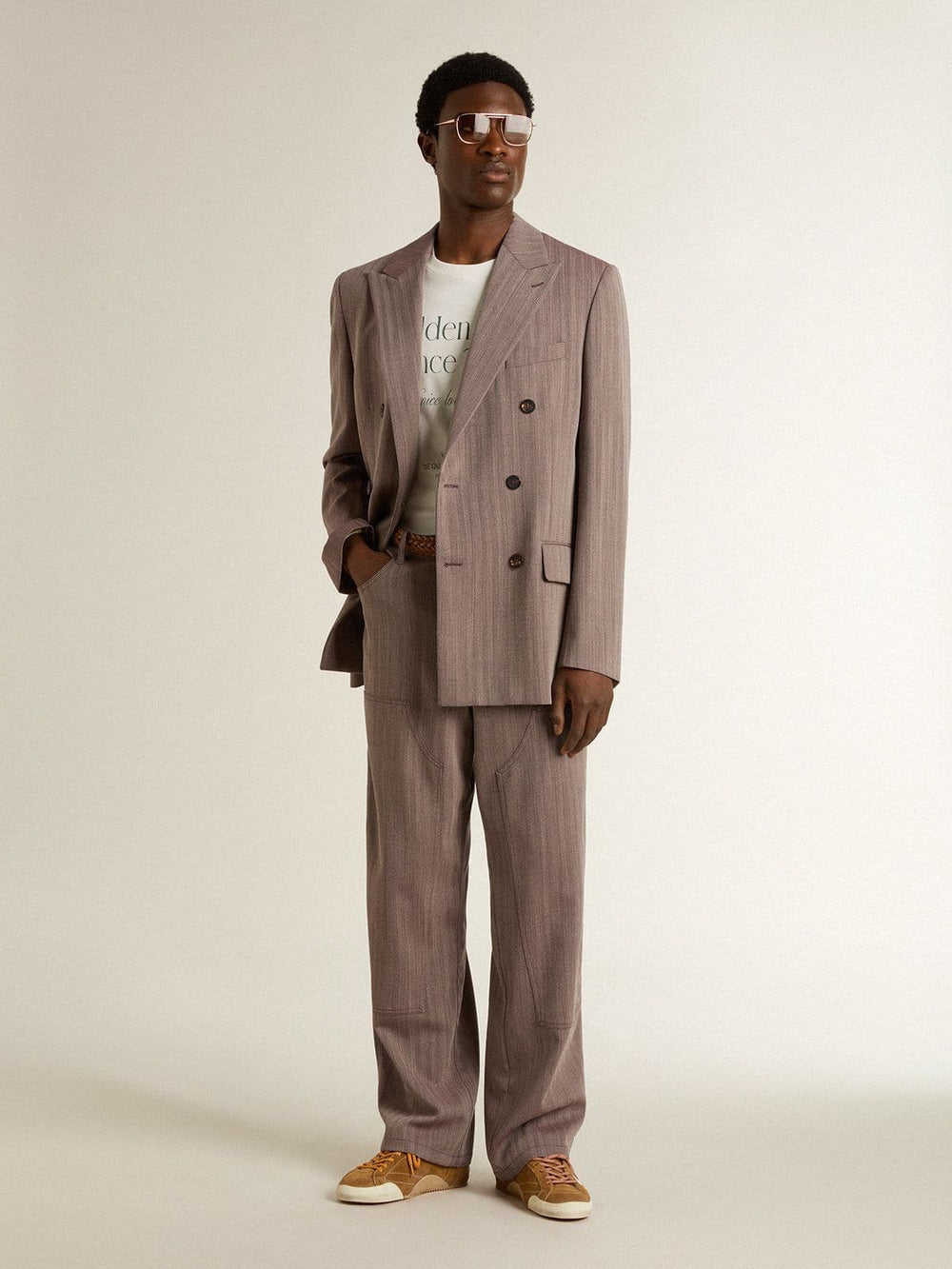 Golden Goose Men's beige chevron wool blend double-breasted blazer