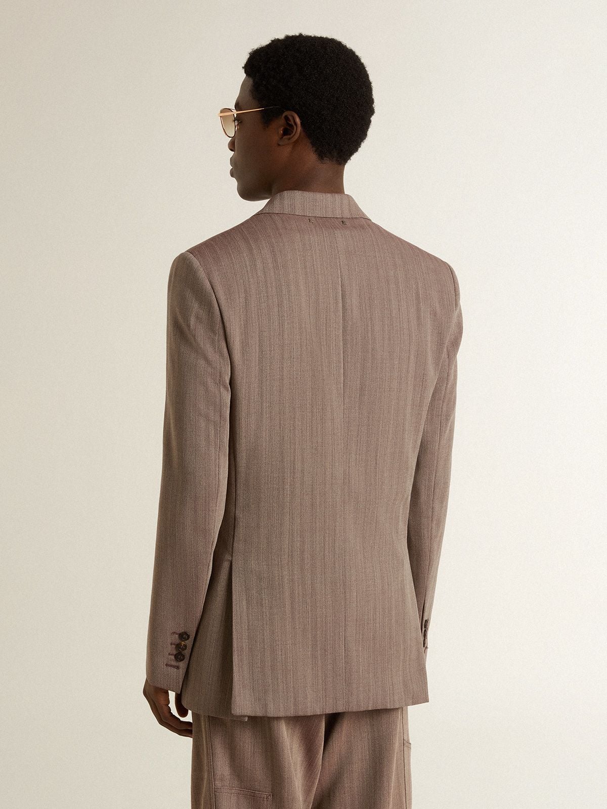 Golden Goose Men's beige chevron wool blend double-breasted blazer
