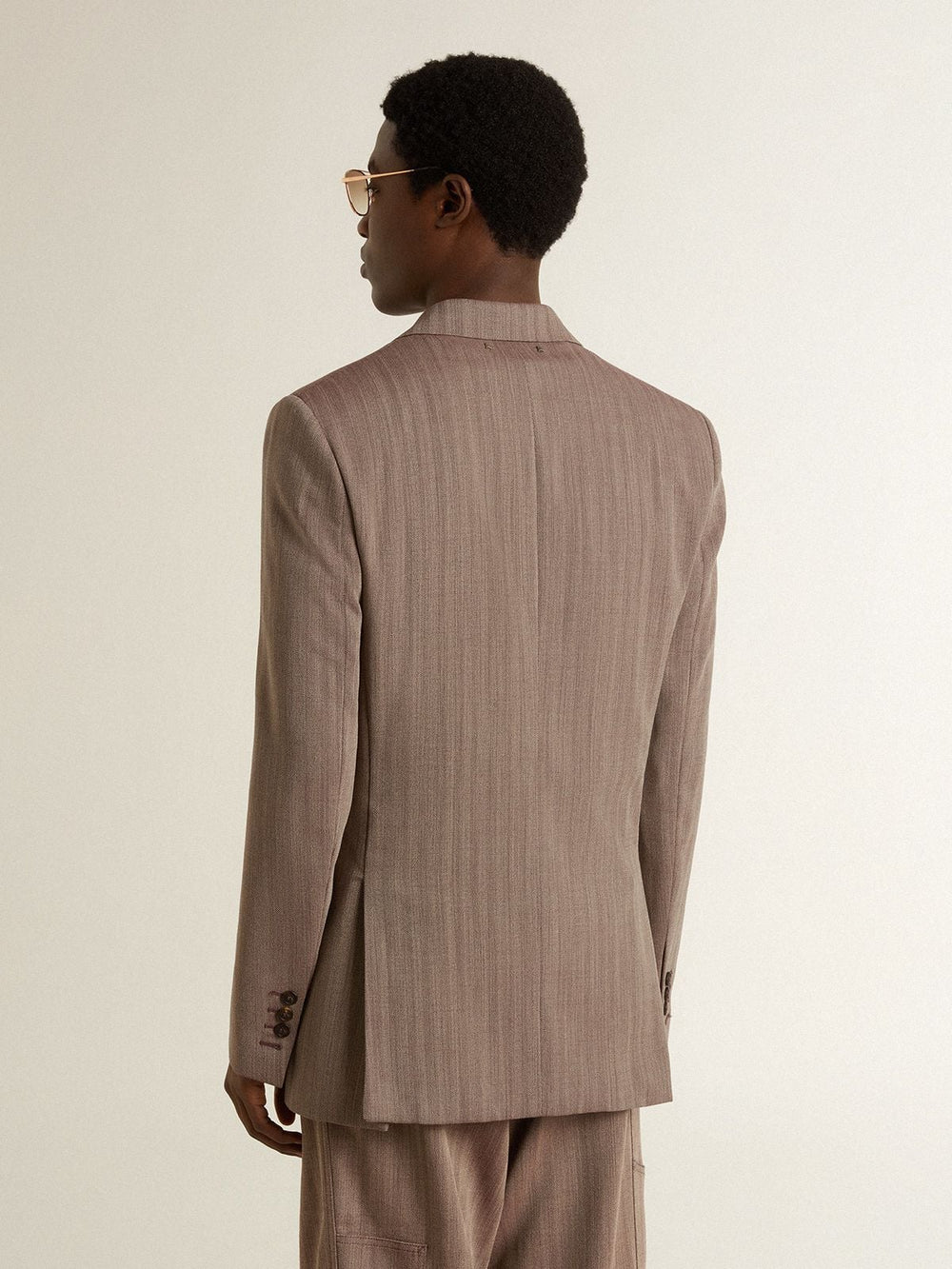 Golden Goose Men's beige chevron wool blend double-breasted blazer