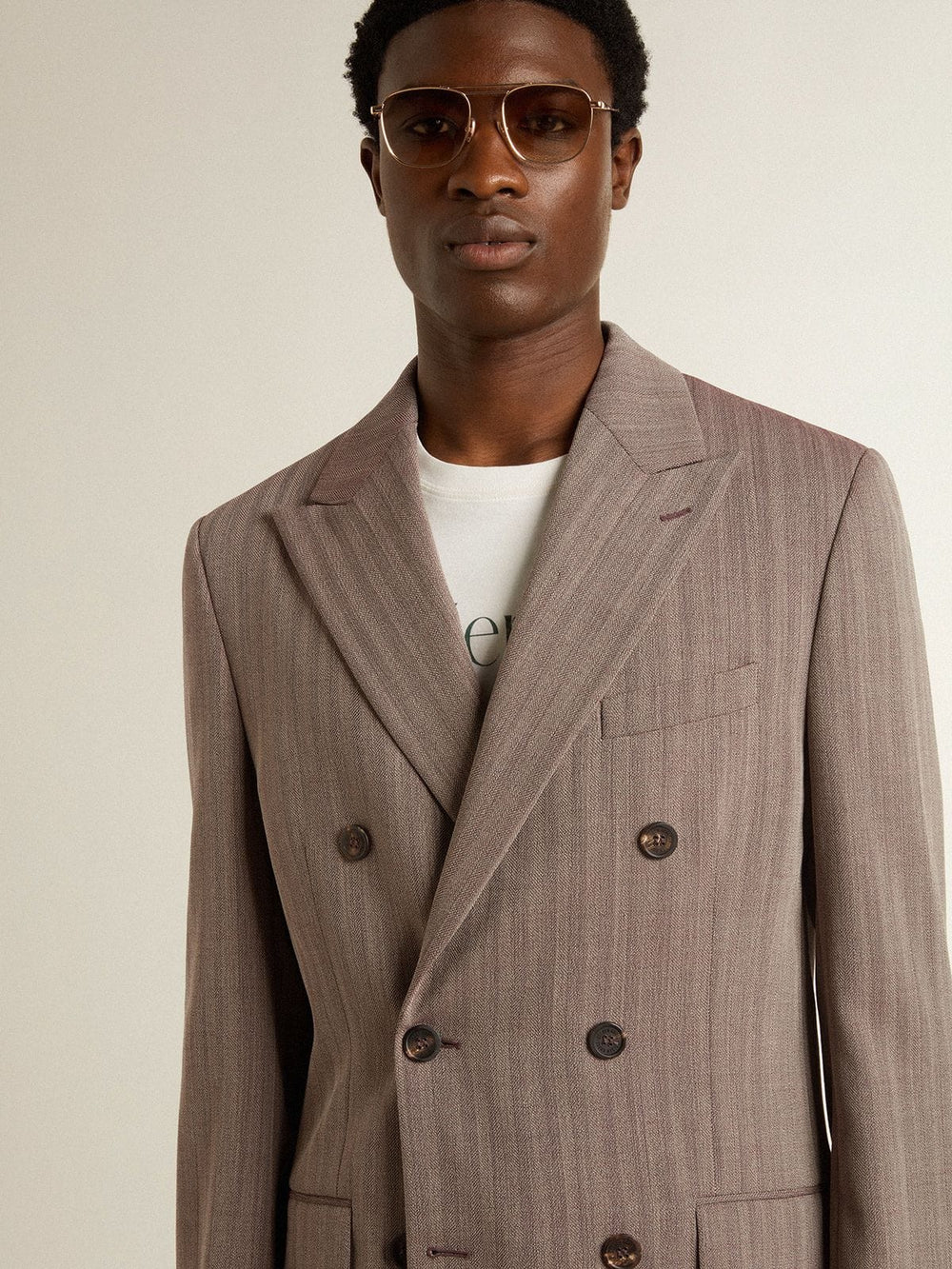 Golden Goose Men's beige chevron wool blend double-breasted blazer