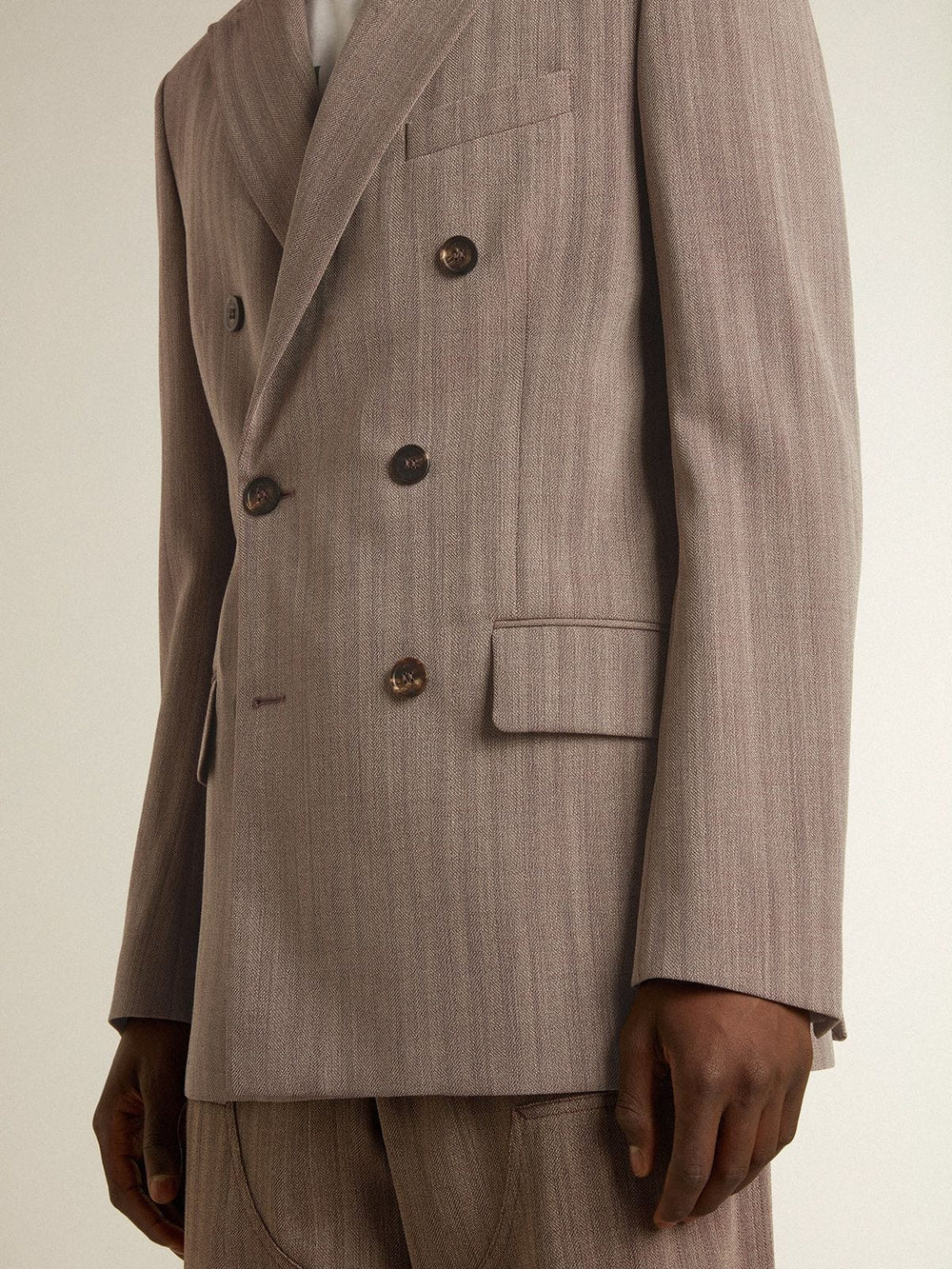 Golden Goose Men's beige chevron wool blend double-breasted blazer