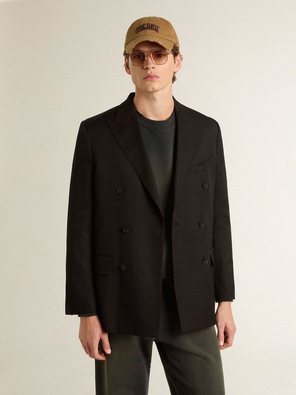 Golden Goose Men’s black double-breasted blazer with button fastening