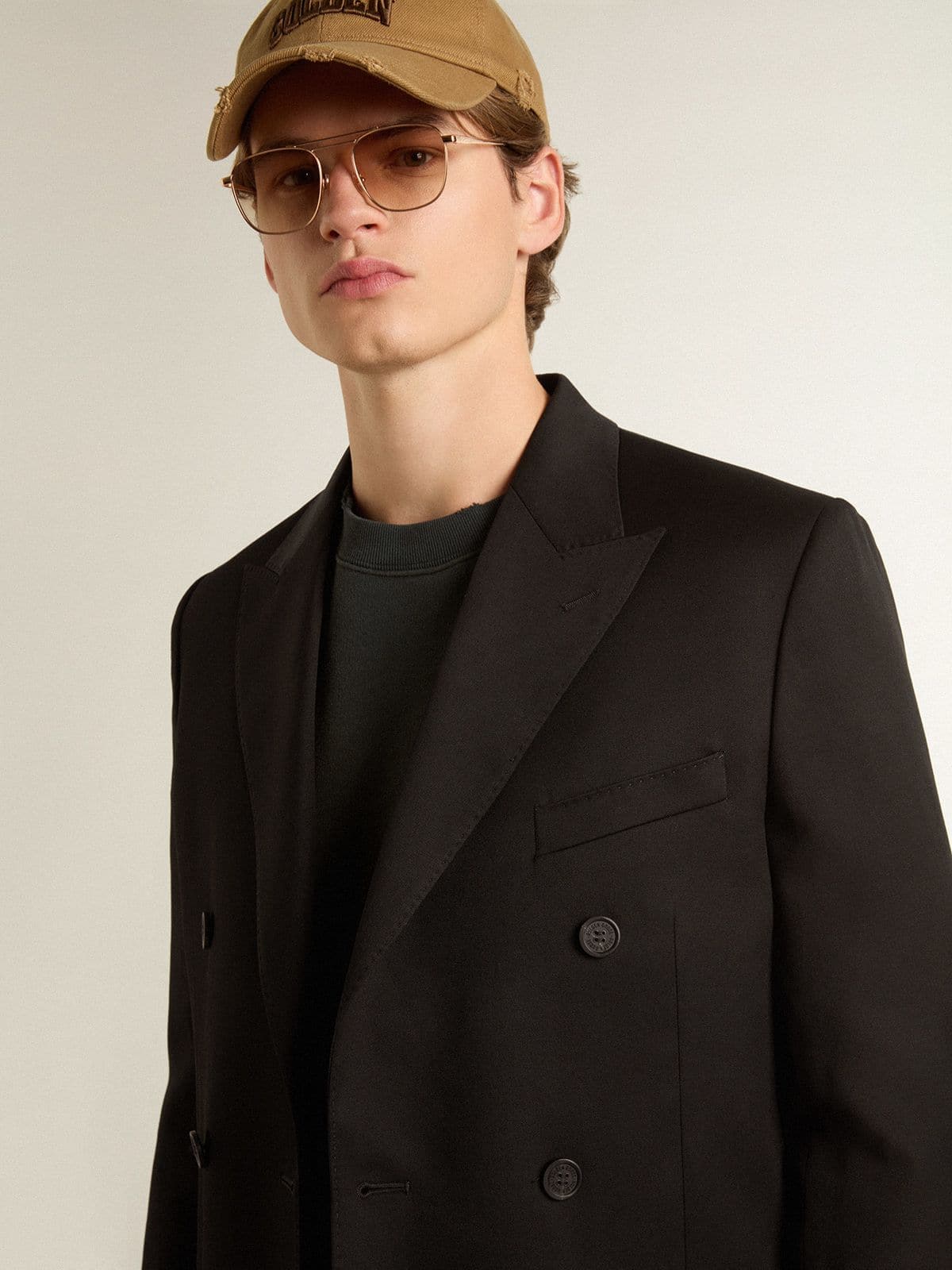 Golden Goose Men’s black double-breasted blazer with button fastening