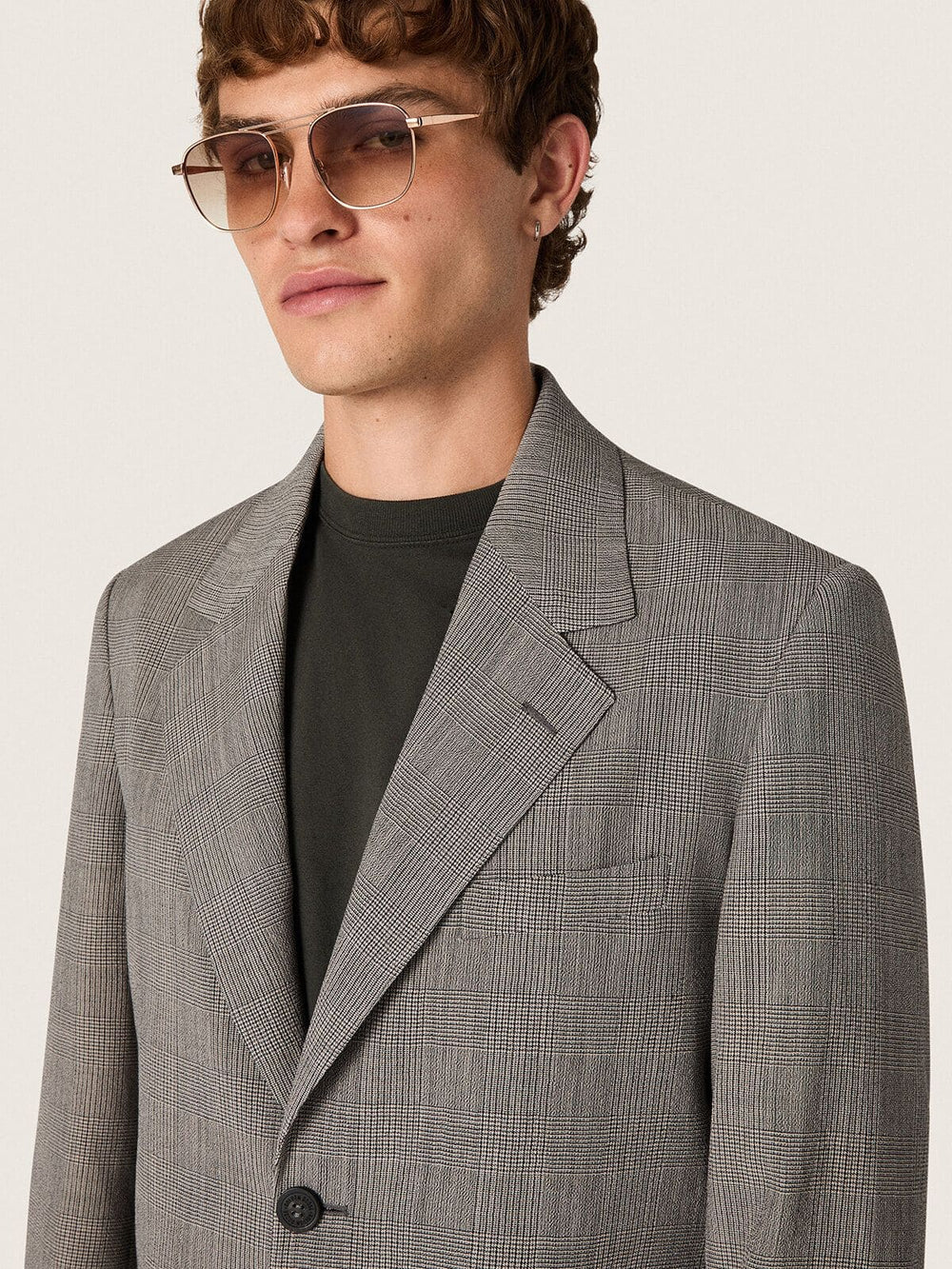 Golden Goose Men's jacket in gray Prince of Wales check wool