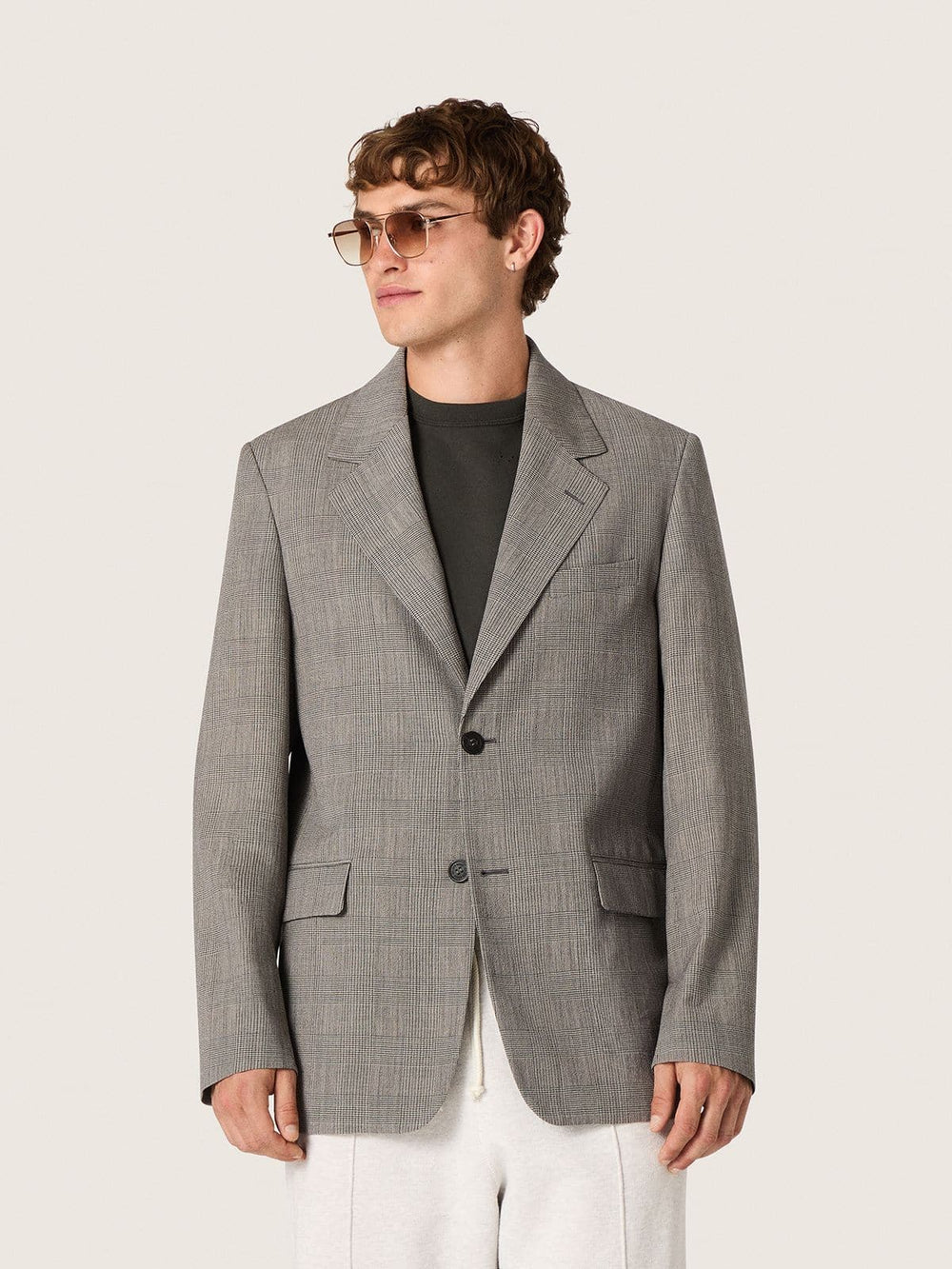 Golden Goose Men's jacket in gray Prince of Wales check wool