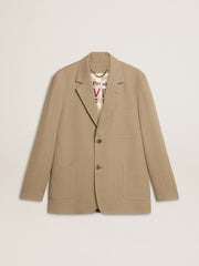 Golden Goose Men's beige pinstripe single-breasted jacket with an oversized fit