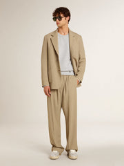 Golden Goose Men's beige pinstripe single-breasted jacket with an oversized fit
