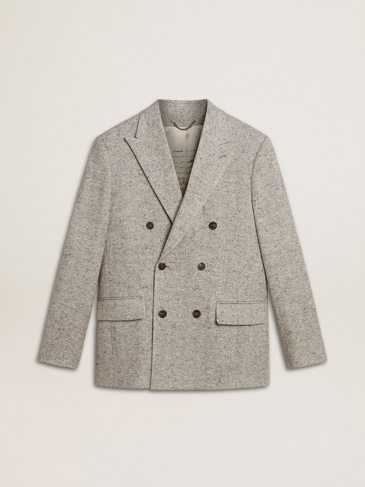 Golden Goose Men's double-breasted jacket in gray silk and chevron wool