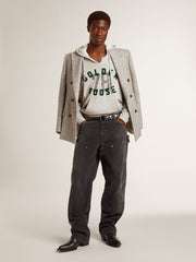 Golden Goose Men's double-breasted jacket in gray silk and chevron wool
