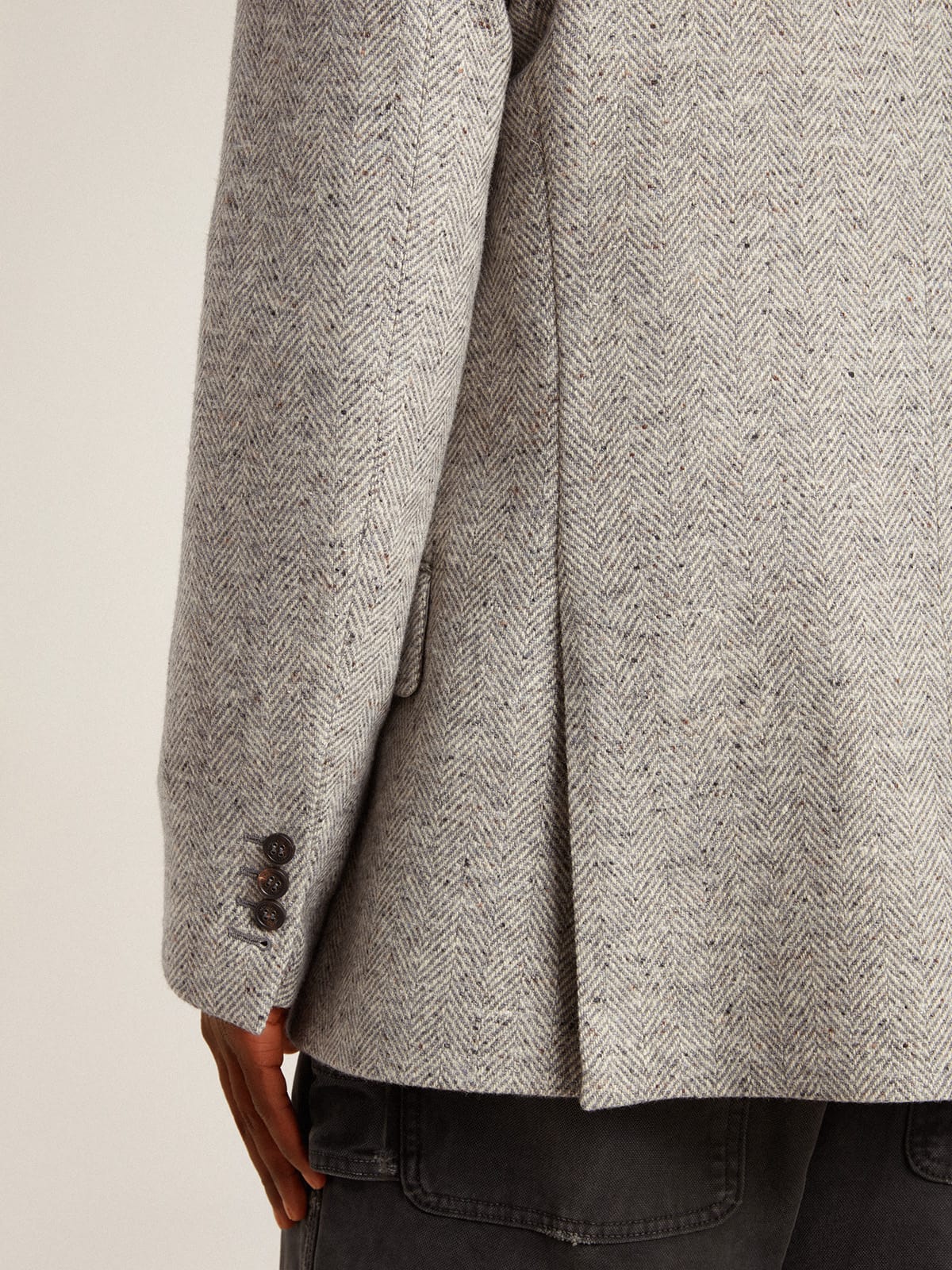 Golden Goose Men's double-breasted jacket in gray silk and chevron wool