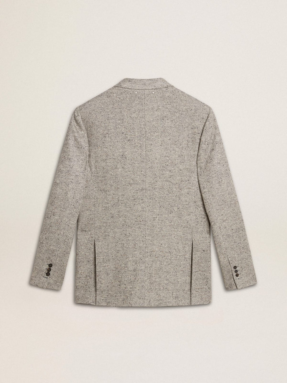 Golden Goose Men's double-breasted jacket in gray silk and chevron wool
