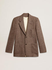 Golden Goose Gray single-breasted blazer for men in houndstooth wool