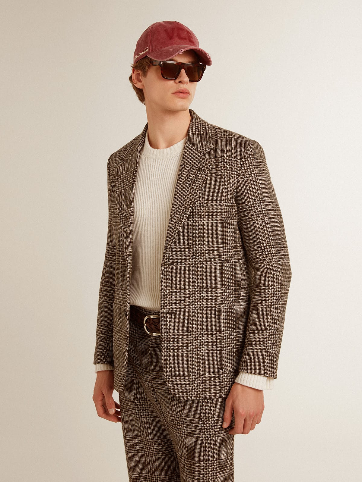 Golden Goose Gray single-breasted blazer for men in houndstooth wool