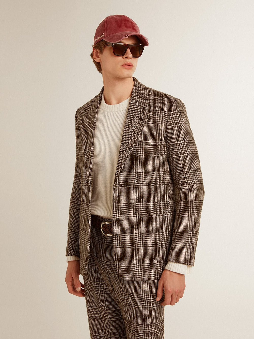 Golden Goose Gray single-breasted blazer for men in houndstooth wool