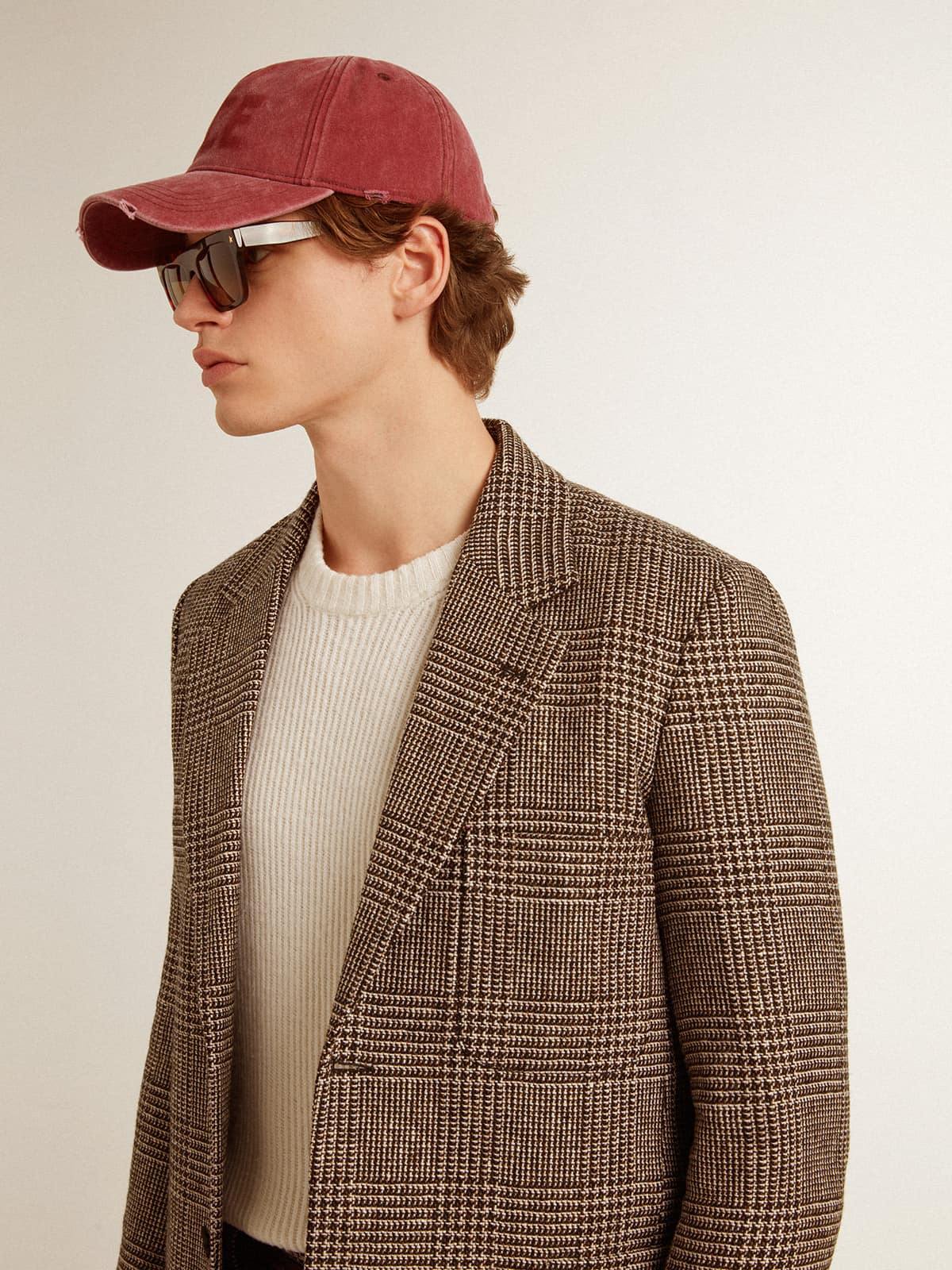 Golden Goose Gray single-breasted blazer for men in houndstooth wool