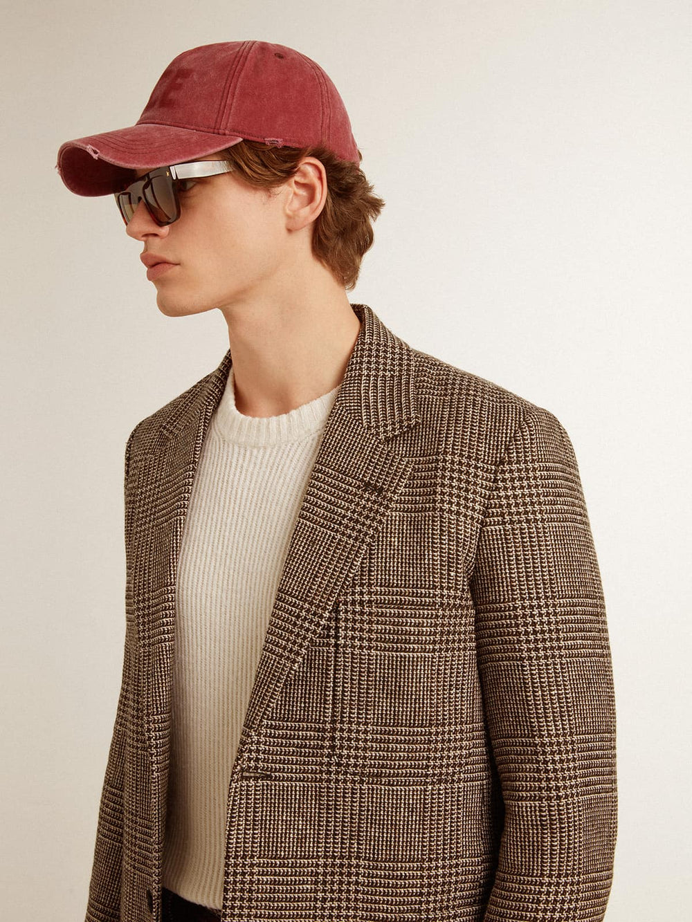 Golden Goose Gray single-breasted blazer for men in houndstooth wool