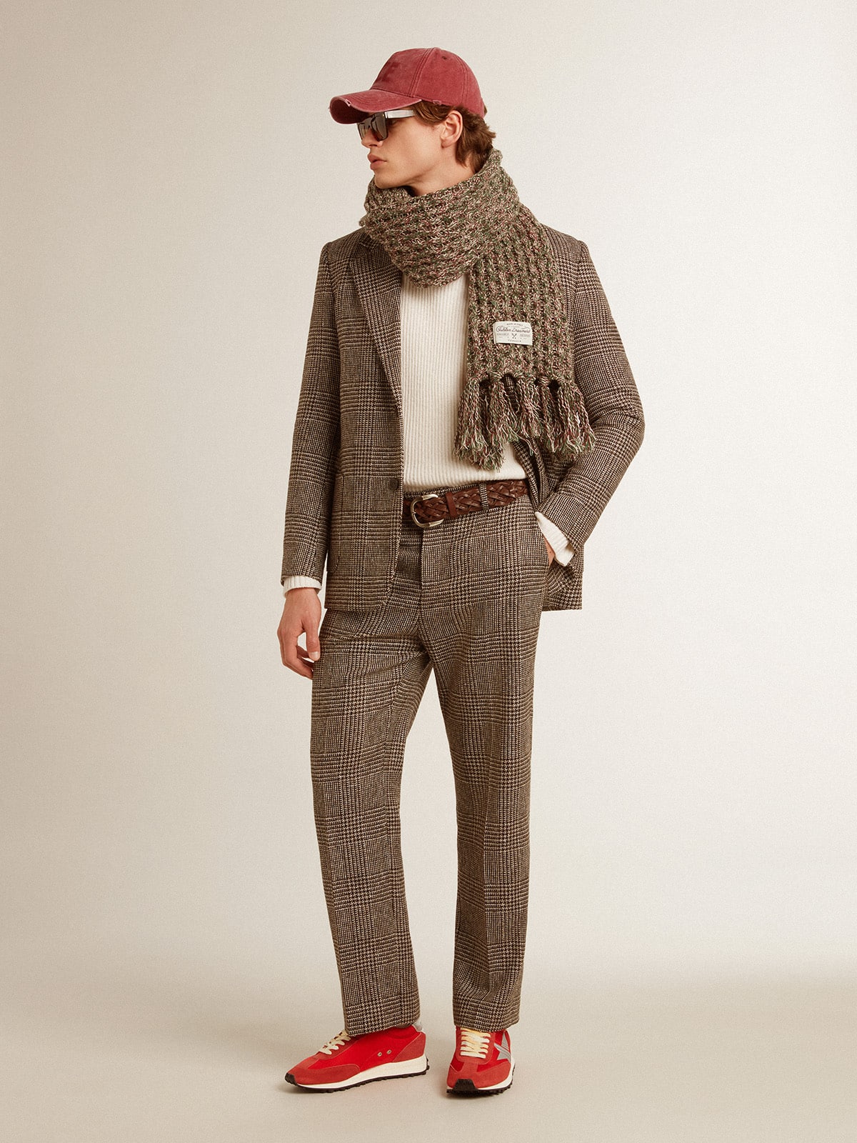 Golden Goose Gray single-breasted blazer for men in houndstooth wool