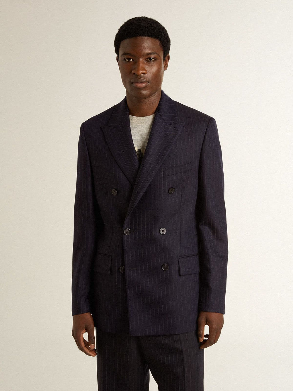 Golden Goose Men's midnight blue wool double-breasted blazer