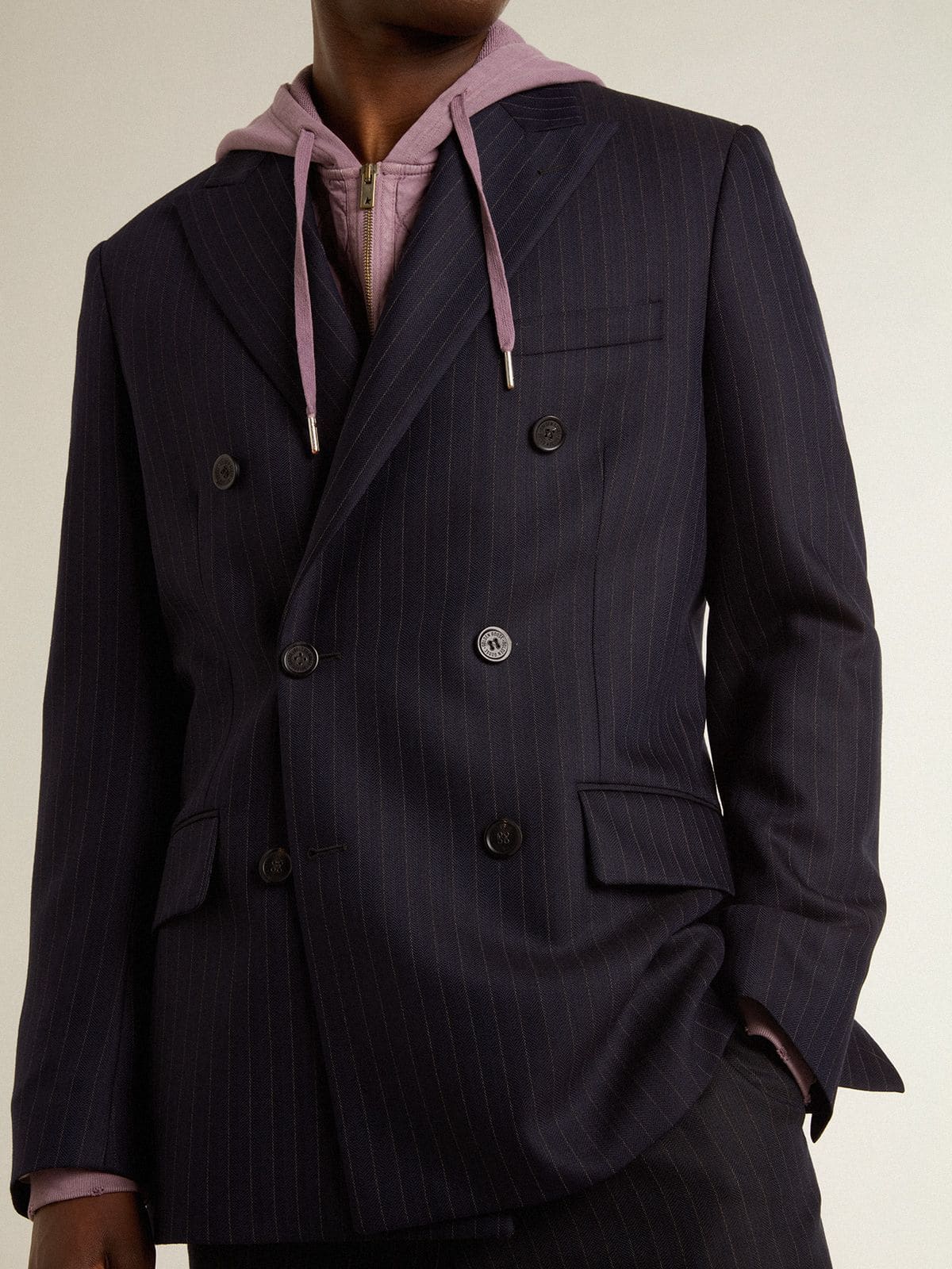 Golden Goose Men's midnight blue wool double-breasted blazer