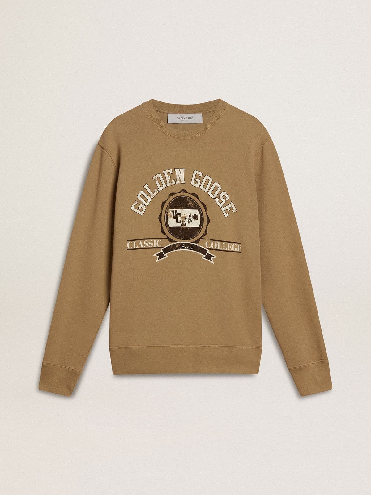 Golden Goose Men's beige cotton sweatshirt with print on the front