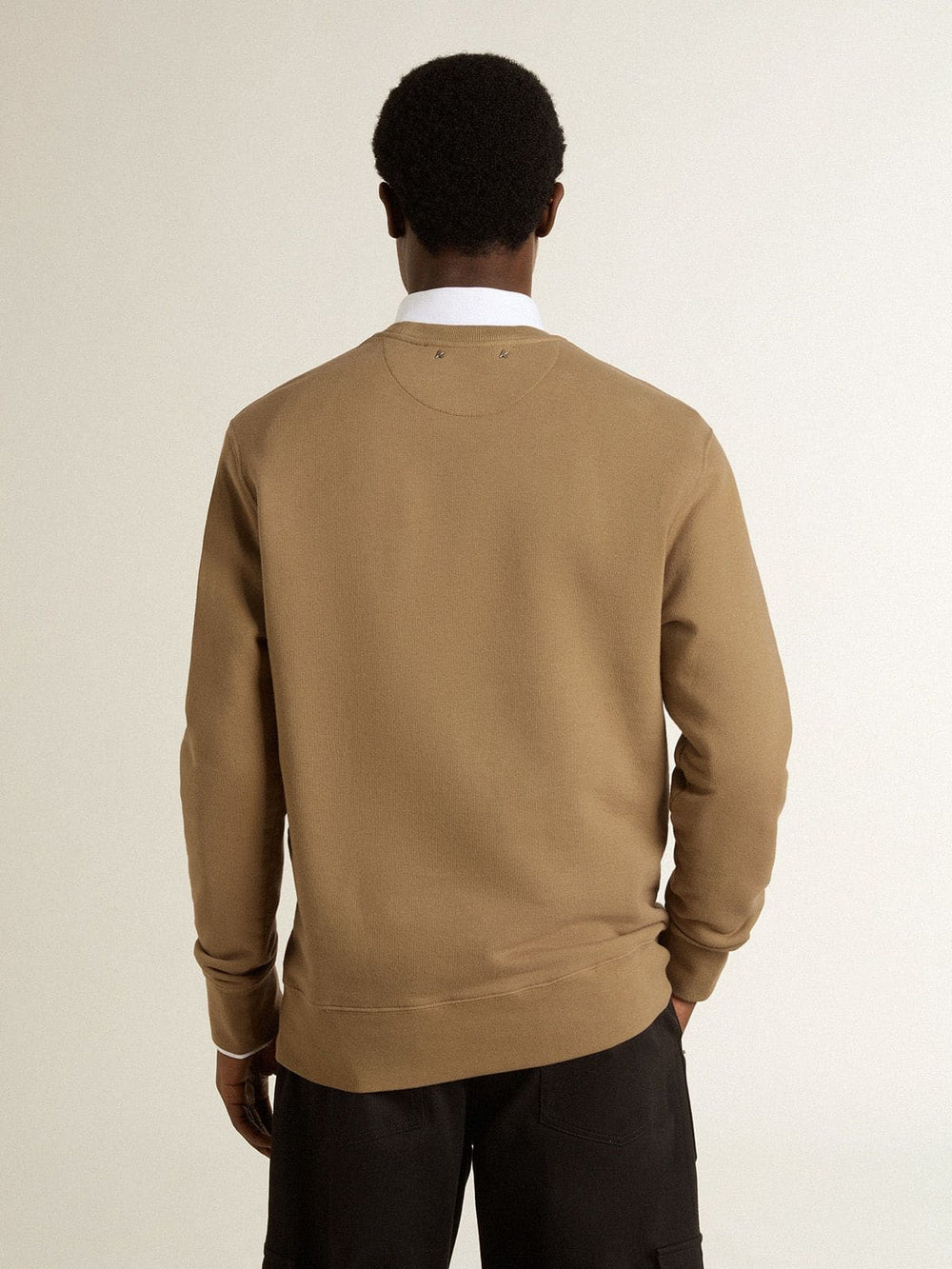Golden Goose Men's beige cotton sweatshirt with print on the front