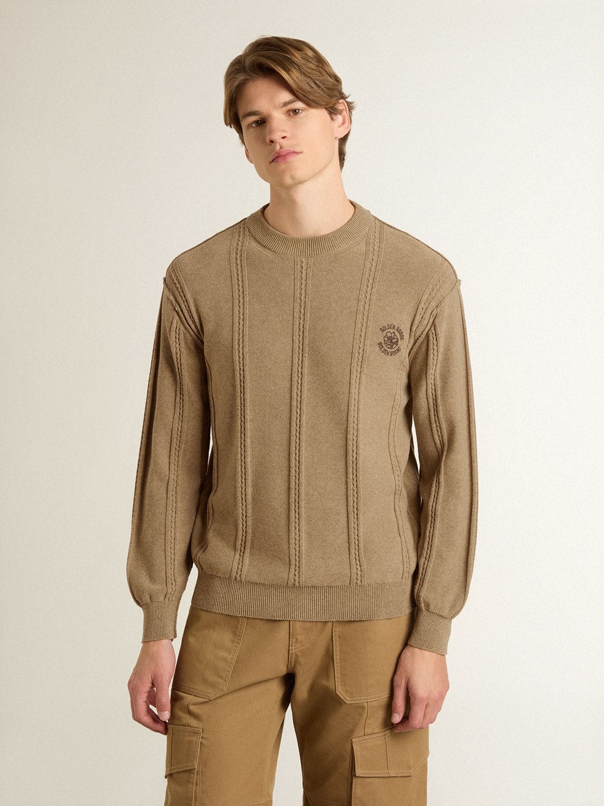 Golden Goose Men's beige sweater with embroidered logo