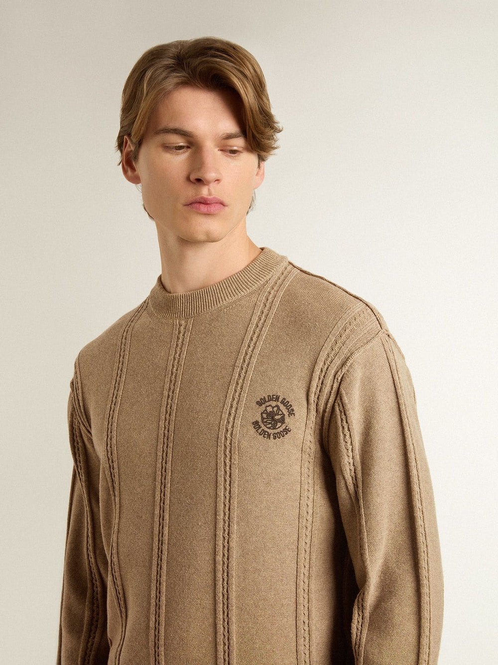 Golden Goose Men's beige sweater with embroidered logo