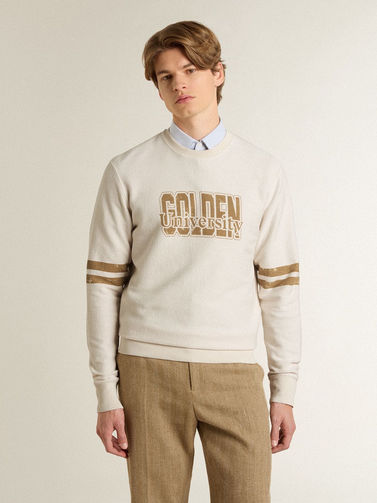 Golden Goose Men's white cotton sweatshirt with front print