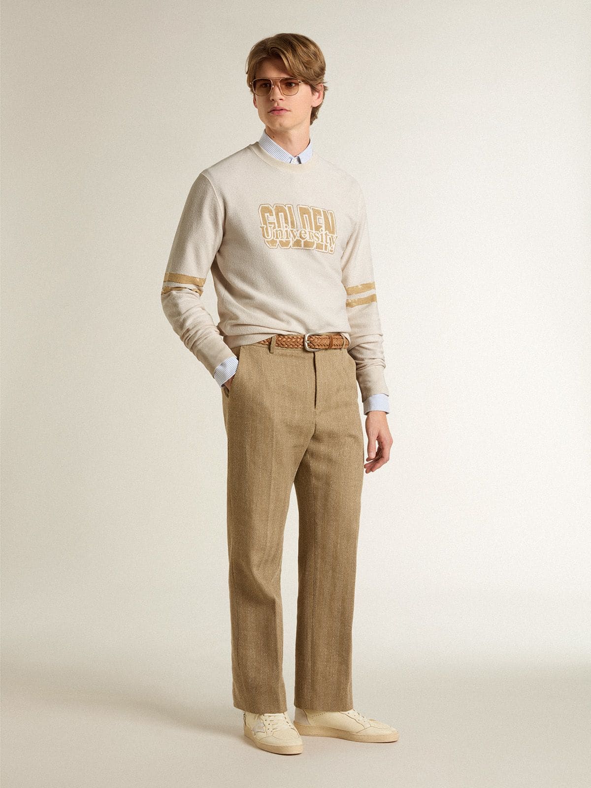 Golden Goose Men's white cotton sweatshirt with front print