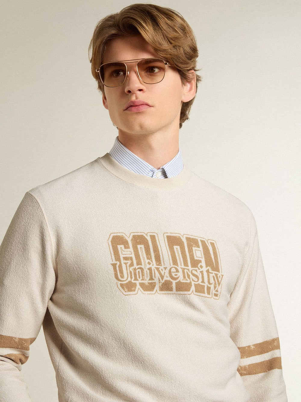 Golden Goose Men's white cotton sweatshirt with front print