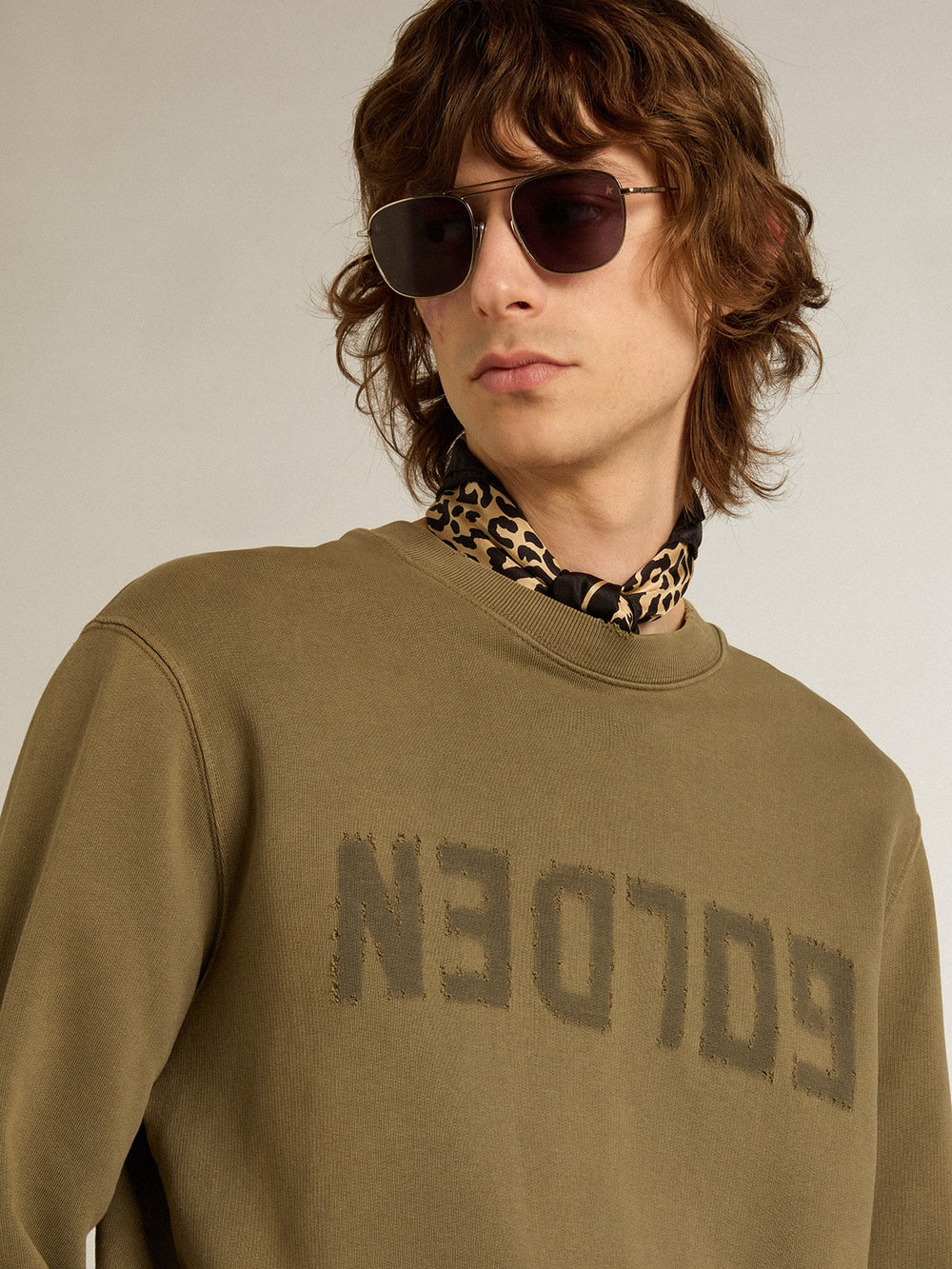Golden Goose Men's olive green sweatshirt with Golden lettering