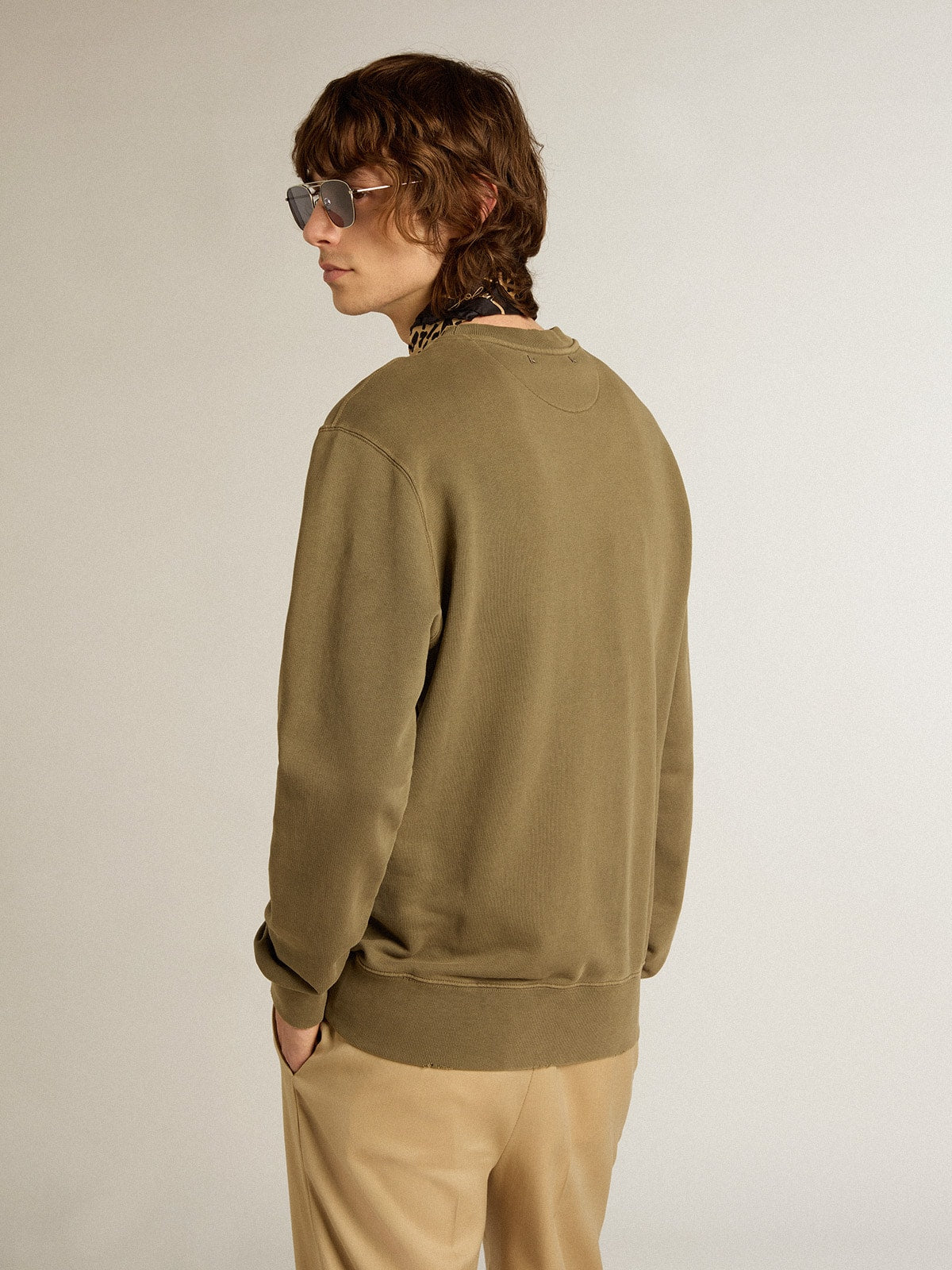 Golden Goose Men's olive green sweatshirt with Golden lettering