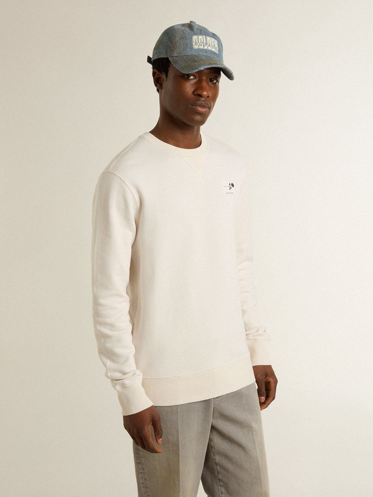 Golden Goose Men's white cotton sweatshirt with print on the back