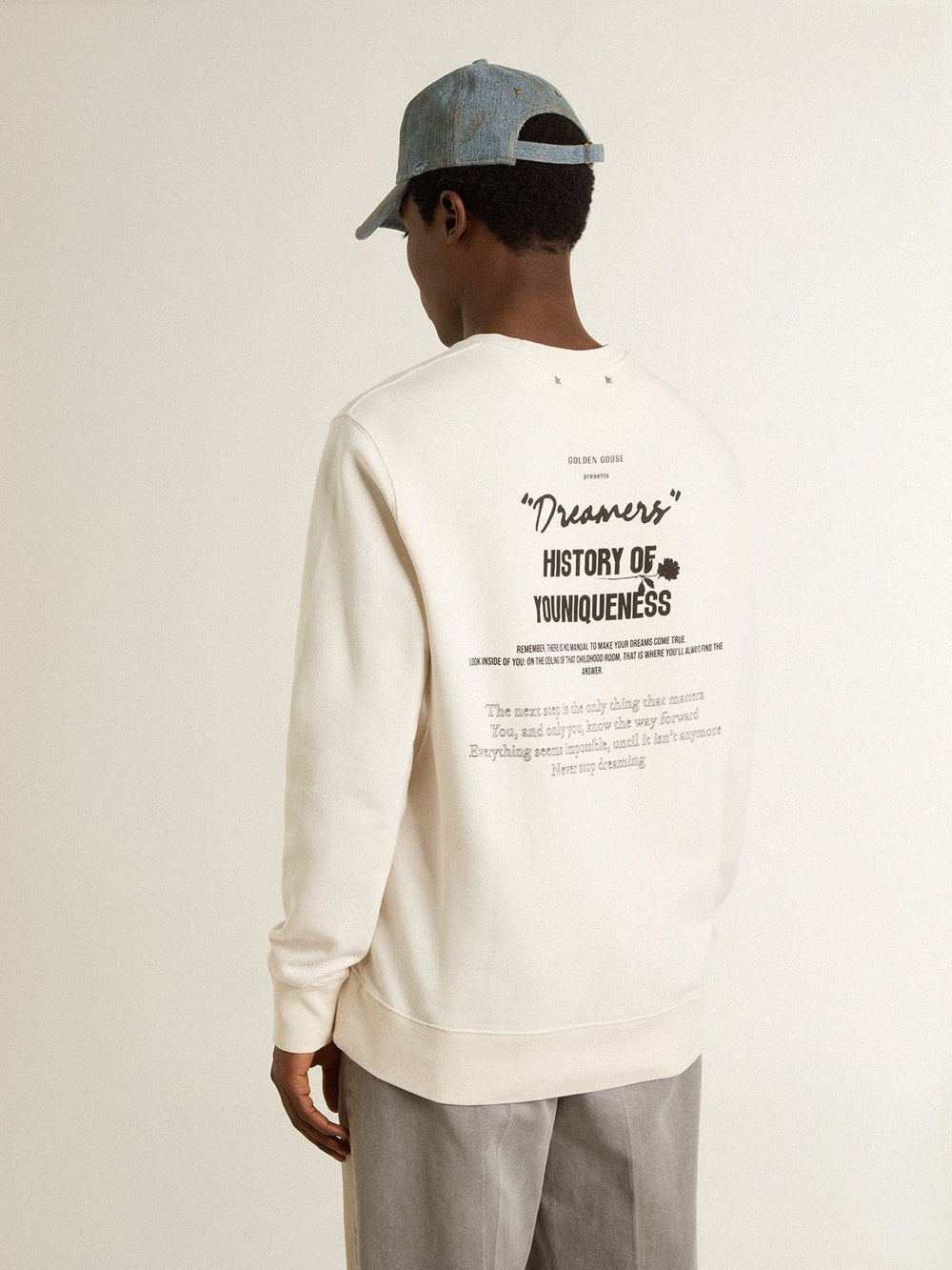 Golden Goose Men's white cotton sweatshirt with print on the back