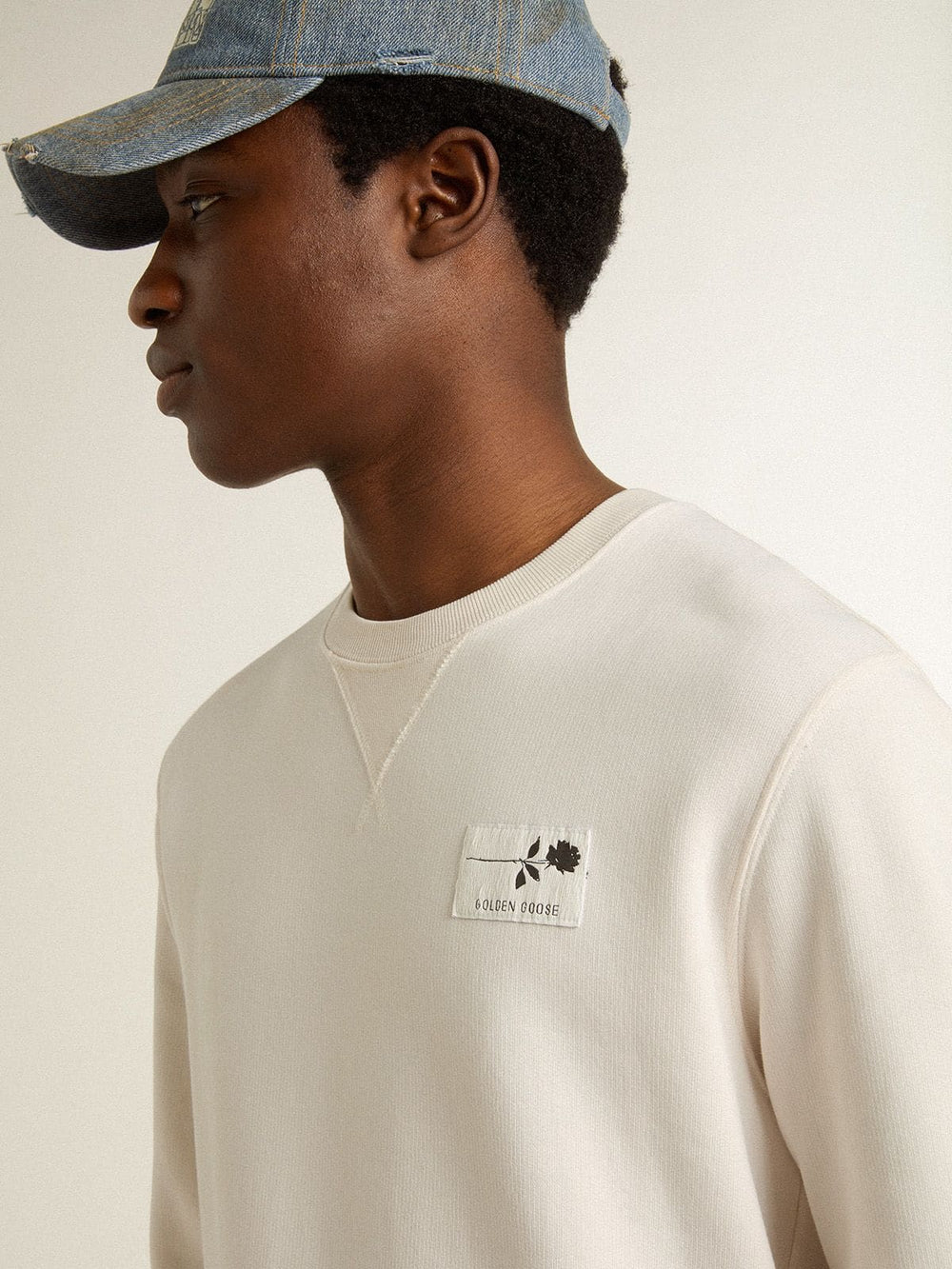 Golden Goose Men's white cotton sweatshirt with print on the back