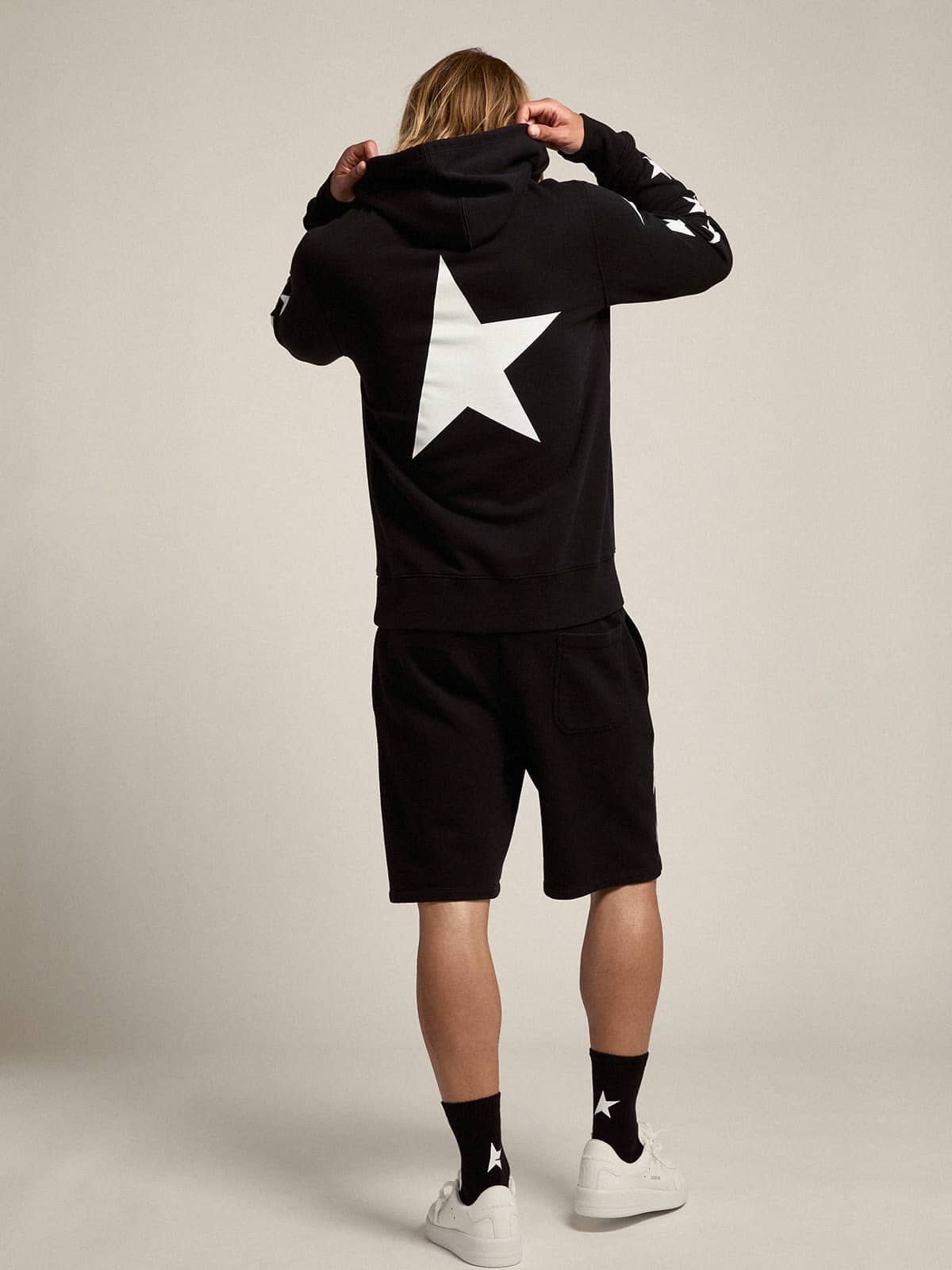 Golden Goose Black Alighiero Star Collection sweatshirt with contrasting white stars