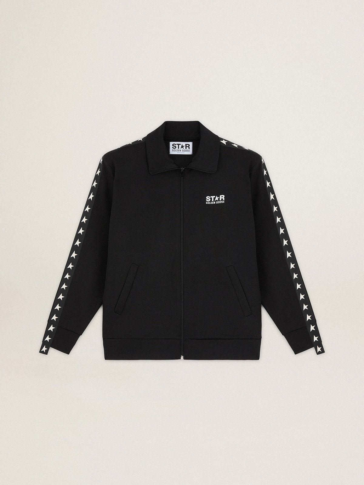 Golden Goose Men's black zipped sweatshirt with white stars