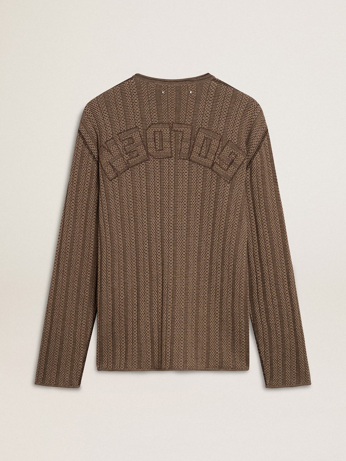 Golden Goose Men's travertine-colored sweater with 'Golden' patch lettering on the back