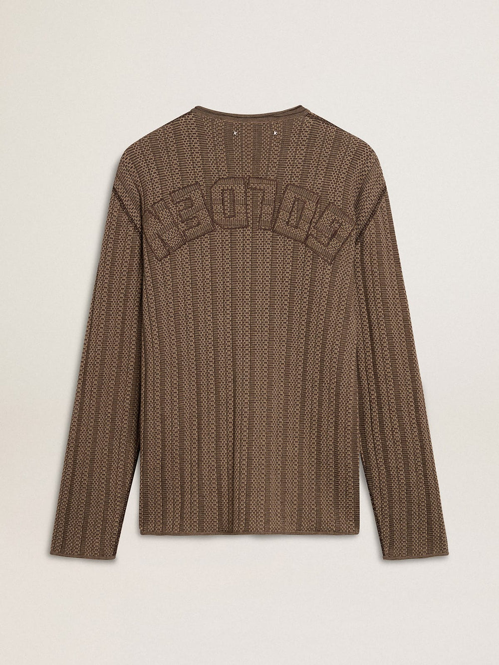 Golden Goose Men's travertine-colored sweater with 'Golden' patch lettering on the back