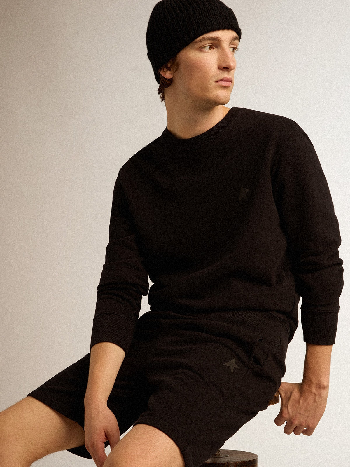 Golden Goose Black Archibald Star Collection sweatshirt with tone-on-tone star on the front