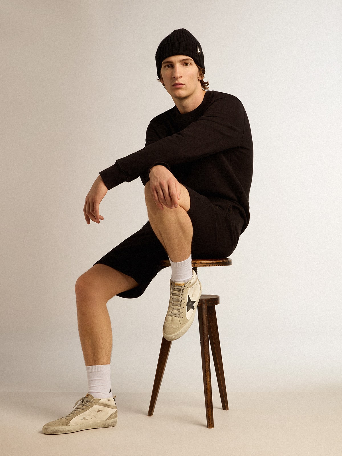 Golden Goose Black Archibald Star Collection sweatshirt with tone-on-tone star on the front