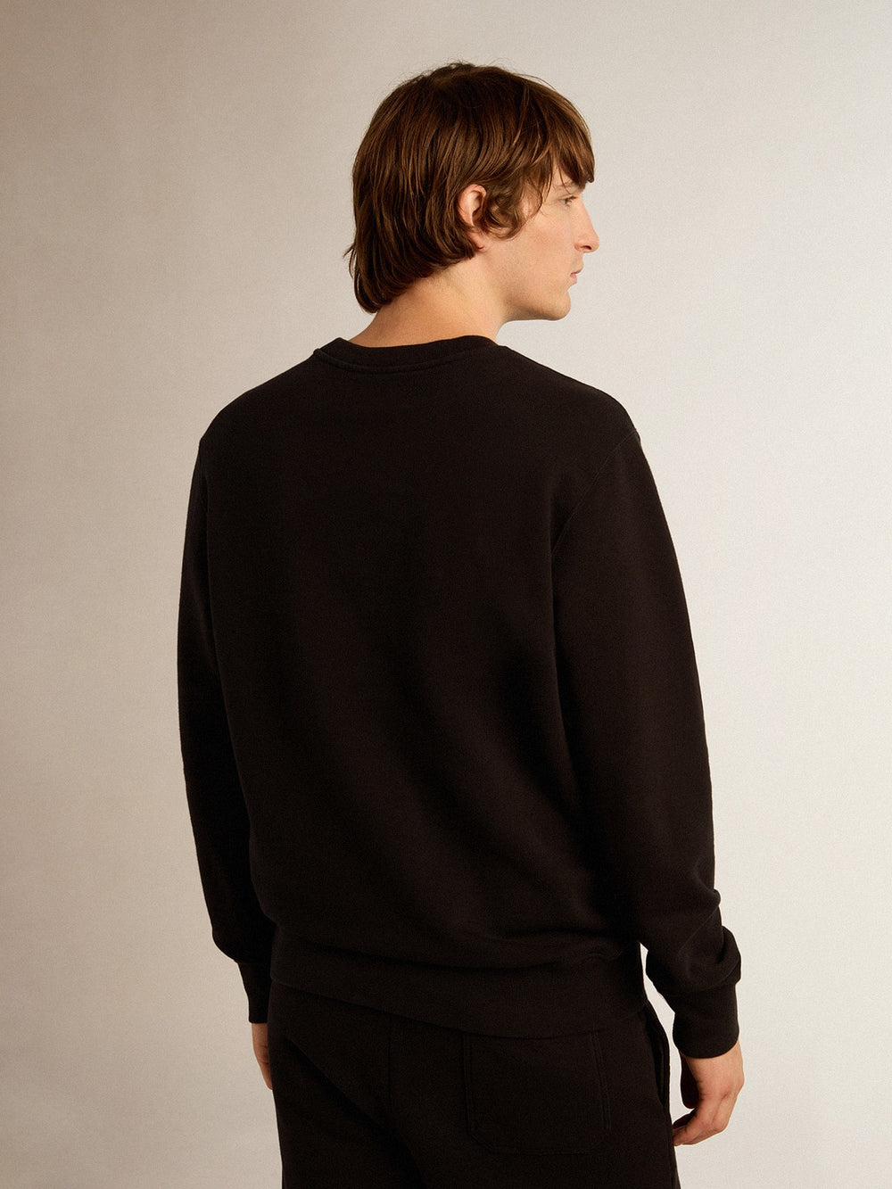 Golden Goose Black Archibald Star Collection sweatshirt with tone-on-tone star on the front