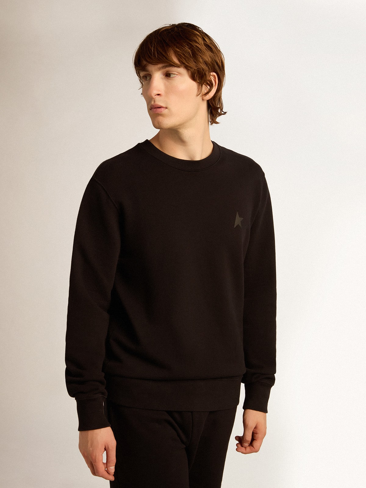Golden Goose Black Archibald Star Collection sweatshirt with tone-on-tone star on the front
