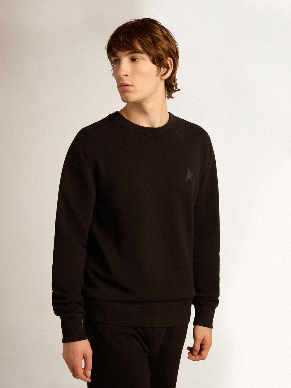 Golden Goose Black Archibald Star Collection sweatshirt with tone-on-tone star on the front