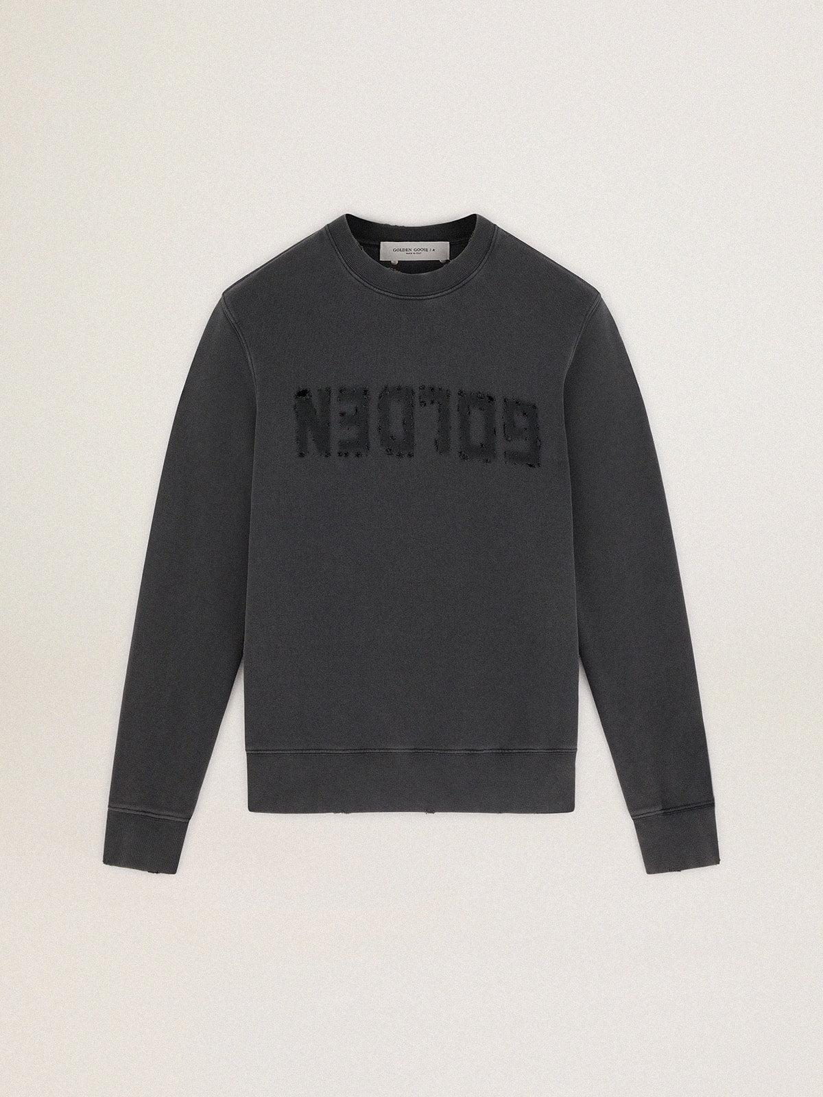 Golden Goose Men's gray sweatshirt with logo and distressed treatment