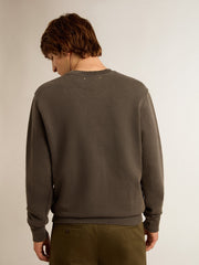 Golden Goose Men's gray sweatshirt with logo and distressed treatment