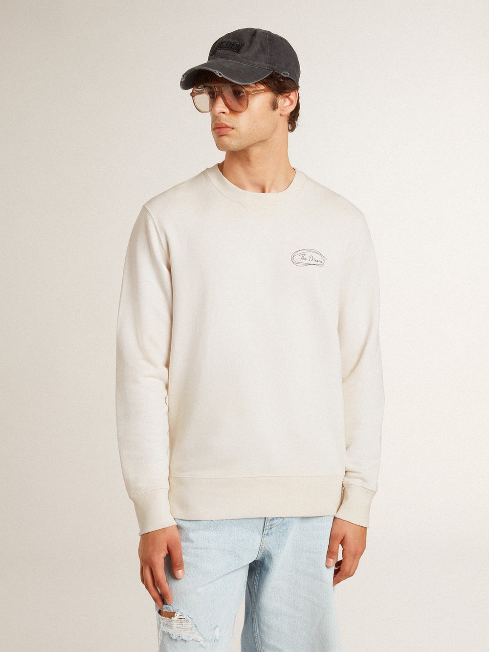 Golden Goose Men's sweatshirt in worn white with print