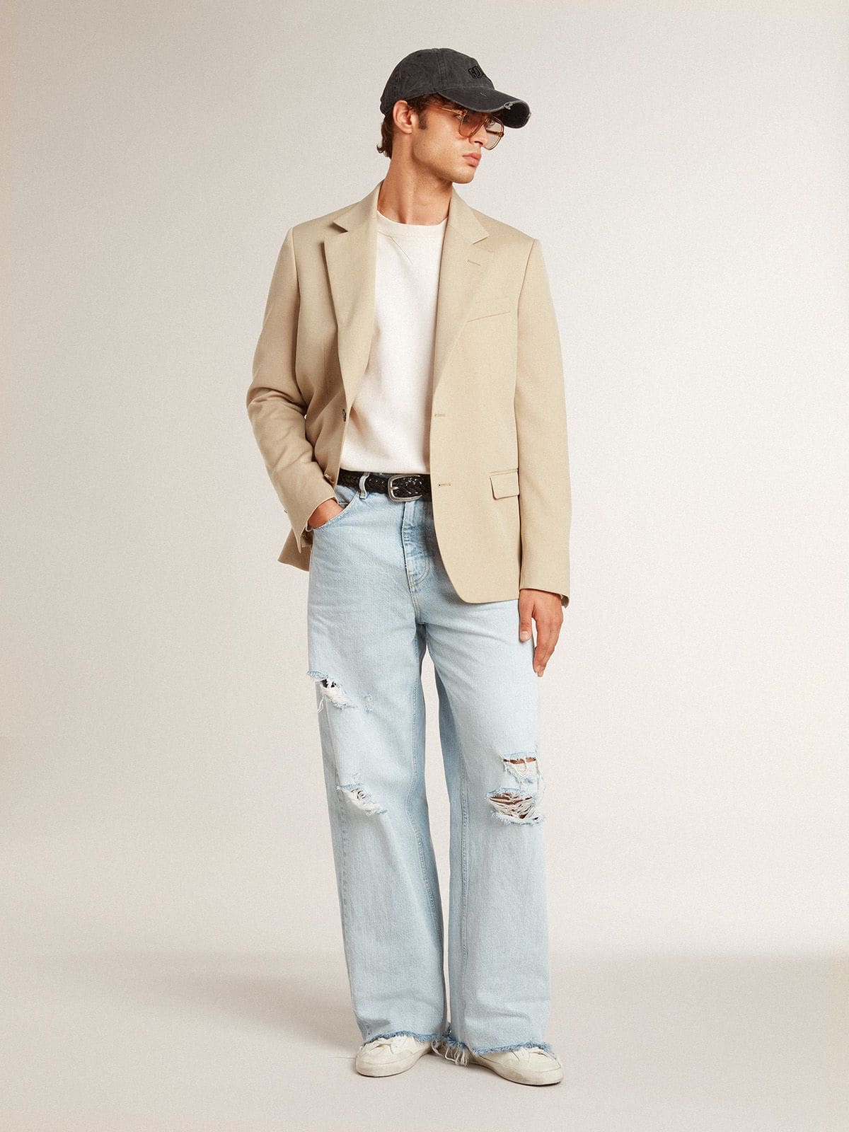 Golden Goose Men's sweatshirt in worn white with print