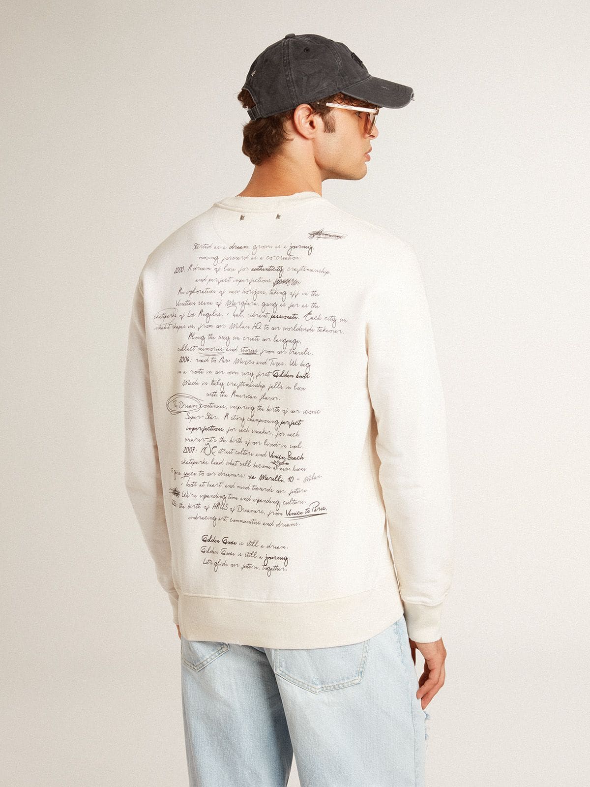 Golden Goose Men's sweatshirt in worn white with print